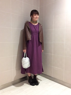 「AS KNOW AS PINKY（アズノゥアズピンキー）のアイテム（ライダースジャケット）」を使った、ikedaさん（レディース・165cm）の秋コーディネート
