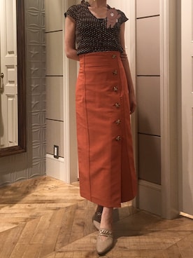 「オレンジスカート」｜ういさん（レディース・163cm）の秋コーディネート