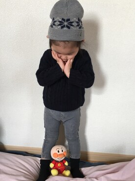 「PETIT BATEAU（プチバトー）のアイテム（ニットキャップ/ビーニー）」を使った、riyo1204さん（キッズ・90cm）の冬コーディネート