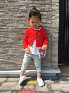 「babyGAP（babyGAP）のアイテム（カーディガン/ボレロ、レッド系）」を使った、riyo1204さん（レディース）の春コーディネート