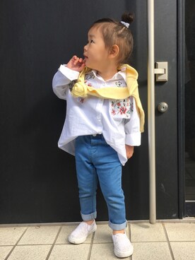 「韓国子供服のアイテム（シャツ/ブラウス、ホワイト系）」を使った、riyo1204さん（レディース）の春コーディネート