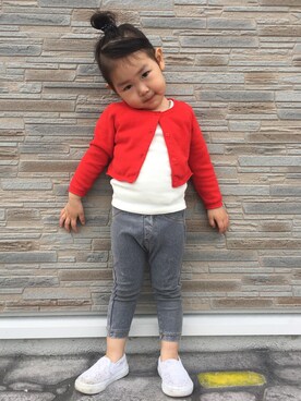 「babyGAP（babyGAP）のアイテム（カーディガン/ボレロ、レッド系）」を使った、riyo1204さん（レディース）の春コーディネート