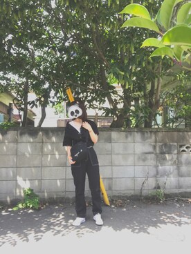 「RETRO GIRL（レトロガール）のアイテム（シャツ/ブラウス、ブラック系）」を使った、ʚ♥ɞ にゃんぐう〜 さん（レディース・157cm）の夏コーディネート