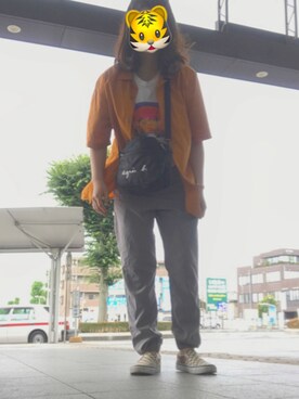 「GU（ジーユー）のアイテム（その他パンツ、グレー系）」を使った、ʚ♥ɞ にゃんぐう〜 さん（レディース・157cm）の夏コーディネート