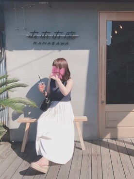 「mystic（ミスティック）のミニエナメルスクエアショルダー（ショルダーバッグ、ブラック系）」を使った、k a n aさん（レディース・165cm）の春コーディネート