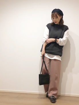 「くすみピンク」｜「アイテム（ハンチング/ベレー帽）」を使った、t3lt-tadtさん（レディース・160cm）の春コーディネート