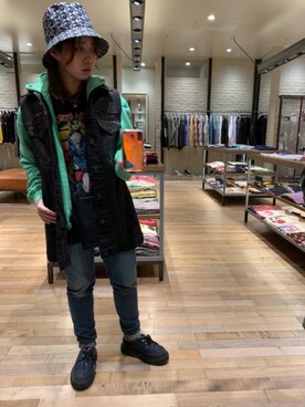 「パンクコーデ」｜「アイテム（帽子）」を使った、MIUKIさん（レディース・157cm）の春コーディネート