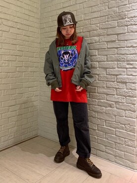 「新作」｜「アイテム（ミリタリージャケット）」を使った、MIUKIさん（レディース・157cm）の冬コーディネート
