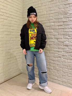 「新作」｜「アイテム（ミリタリージャケット）」を使った、MIUKIさん（レディース・157cm）の冬コーディネート