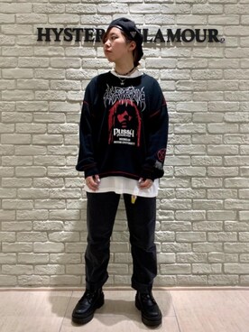 「ロックコーデ」｜「アイテム（スウェット）」を使った、MIUKIさん（レディース・157cm）の冬コーディネート