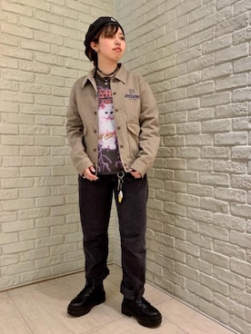 「ロックコーデ」｜「アイテム（その他アウター）」を使った、MIUKIさん（レディース・157cm）の冬コーディネート