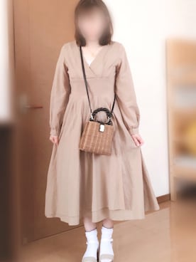 「カシュクールワンピース」｜「アイテム（レッグウェア）」を使った、さーりんさん（レディース・153cm）の春コーディネート