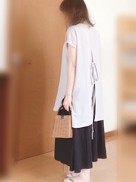 「Aunt Marie's（アントマリーズ）のAUNT MARIE'S ハーフスリーブバックスリットシャツ（シャツ/ブラウス）」を使った、さーりんさん（レディース・153cm）の夏コーディネート