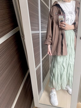 「ワッシャースカート」｜「アイテム（その他アウター）」を使った、𝙱 𝙸 𝚆 𝙰      さん（レディース・158cm）の春コーディネート