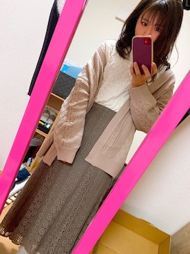 「しまむら（シマムラ）のアイテム（スカート、ブラウン系）」を使った、karen 相互フォローさん（レディース・153cm）の冬コーディネート