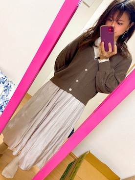 「しまむら（シマムラ）のアイテム（カーディガン/ボレロ、ブラウン系）」を使った、karen 相互フォローさん（レディース・153cm）の春コーディネート