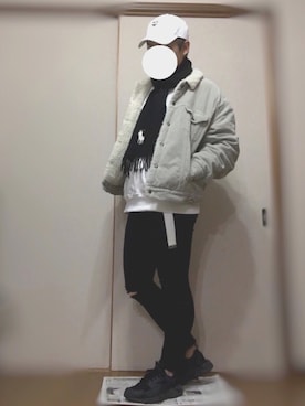 「白キャップ」｜「アイテム（ブルゾン）」を使った、( •˓◞•̀ )☝︎さん（メンズ・169cm）の冬コーディネート