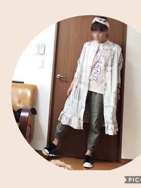 「羽織り」｜「アイテム（スリッポン）」を使った、なちゲノムさん（レディース・156cm）の春コーディネート