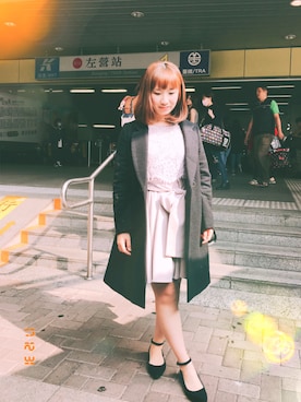 「Heather（ヘザー）のアイテム（ムートンコート）」を使った、Tracy Hsiaoさん（レディース・155cm）の冬コーディネート