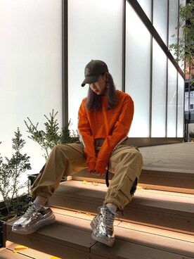 「BlackEyePatch（ブラックアイパッチ）のアイテム（キャップ）」を使った、李宇さん（レディース・163cm）の冬コーディネート