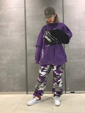 「BlackEyePatch（ブラックアイパッチ）のアイテム（キャップ）」を使った、李宇さん（レディース・163cm）の冬コーディネート