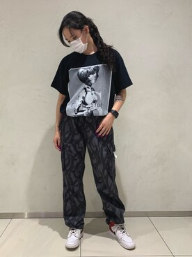 「FLAGSTUFF（フラグスタフ）のアイテム」を使った、李宇さん（レディース・163cm）の夏コーディネート