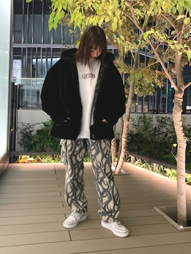 「DANKE SCHON（ダンケシェーン）のアイテム（ブルゾン）」を使った、李宇さん（レディース・163cm）の冬コーディネート