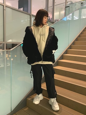 「DANKE SCHON（ダンケシェーン）のアイテム（ブルゾン）」を使った、李宇さん（レディース・163cm）の冬コーディネート