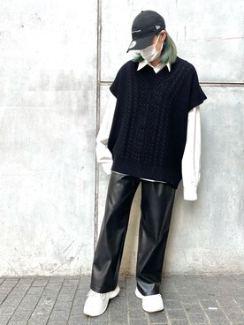 「DANKE SCHON（ダンケシェーン）のDankeSchon/ダンケシェーン/ケーブルニットベスト（ベスト）」を使った、李宇さん（レディース・163cm）の冬コーディネート