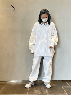 「DANKE SCHON（ダンケシェーン）のDankeSchon/ダンケシェーン/ケーブルニットベスト（ベスト）」を使った、李宇さん（レディース・163cm）の春コーディネート