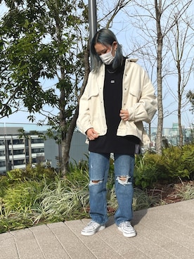 「DANKE SCHON（ダンケシェーン）のアイテム（ジャケット/アウター）」を使った、李宇さん（レディース・163cm）の春コーディネート