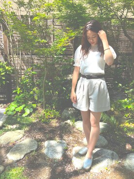 「GU（ジーユー）のアイテム（トップス、ホワイト系）」を使った、じゅねさん（レディース・166cm）の夏コーディネート