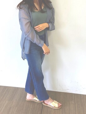 「earth music&ecology（アースミュージックアンドエコロジー）のアイテム（デニムパンツ、ブルー系）」を使った、じゅねさん（レディース・166cm）の夏コーディネート