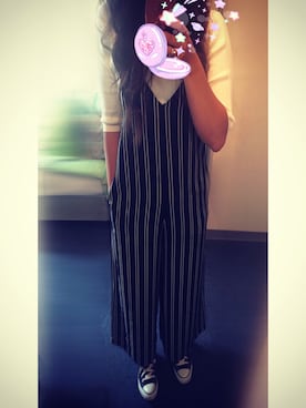 「コンバース ハイカット」｜「アイテム（つなぎ/オールインワン）」を使った、れいさん（レディース・163cm）の夏コーディネート