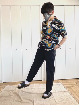 「アロハシャツ」｜けいみさん（メンズ・168cm）の夏コーディネート