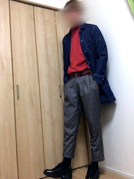「COMME　CA COMMUNE（コムサコミューン）のアイテム（スラックス）」を使った、すみっこさん（メンズ・186cm）の冬コーディネート