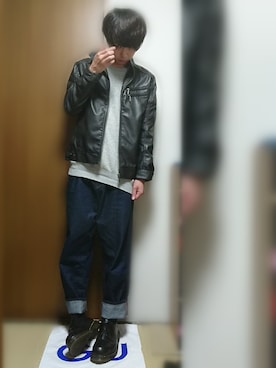 「Avail（アベイル）のアイテム（ライダースジャケット）」を使った、Aさん（メンズ・176cm）の春コーディネート