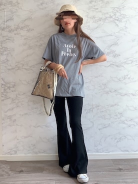 「LOWRYS FARM（ローリーズファーム）のウッドバングル　880326（バングル/リストバンド）」を使った、anmiさん（レディース・156cm）の夏コーディネート