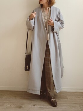 「キーネック」｜「アイテム（ノーカラージャケット）」を使った、anmiさん（レディース・156cm）の秋コーディネート