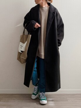 「Chillfar（チルファー）のアイテム（ステンカラーコート）」を使った、anmiさん（レディース・156cm）の秋コーディネート