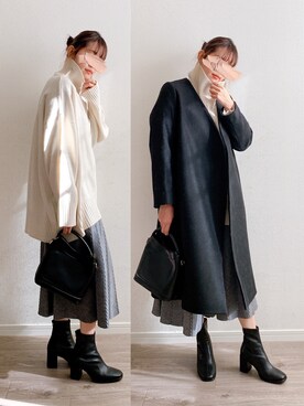 「KBF（ケイビーエフ）のアイテム（ノーカラーコート）」を使った、anmiさん（レディース・156cm）の冬コーディネート