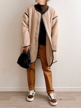 「Fizz（フィズ）のアイテム（ノーカラージャケット）」を使った、anmiさん（レディース・156cm）の冬コーディネート