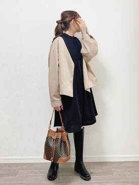 「ノーカラージャケット」｜anmiさん（レディース・156cm）の冬コーディネート