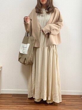 「ap retro（アプレトロ）のアイテム（ノーカラージャケット）」を使った、anmiさん（レディース・156cm）の冬コーディネート