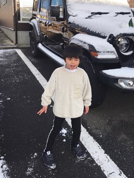 「MPS（エムピーエス）の【MPS】裏起毛カラーパンツ（Pants、ブラック系）」を使った、蒼虫さん（キッズ・140cm）の冬コーディネート