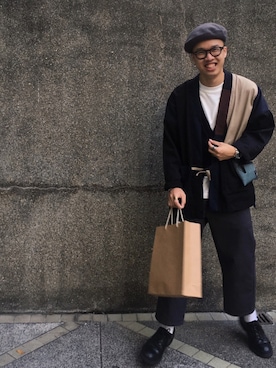 「アイテム（ポーチ）」を使った、1appyさん（メンズ・180cm）の冬コーディネート