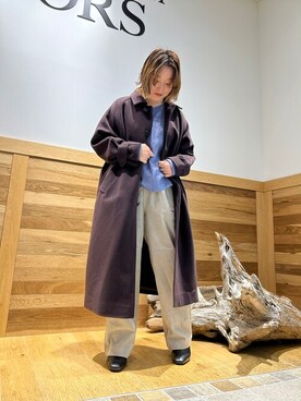 「Vネック」｜「アイテム（ステンカラーコート）」を使った、ayuさん（レディース・155cm）の秋コーディネート