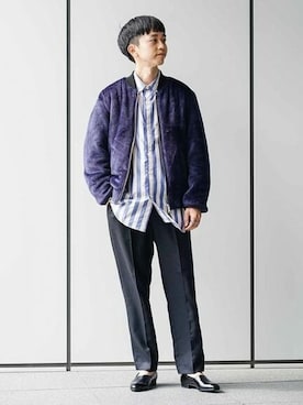 「ビッグシャツ」｜「アイテム（ブルゾン）」を使った、MATSUさん（メンズ・175cm）の秋コーディネート