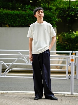 「FRED PERRY（フレッドペリー）のアイテム（Tシャツ/カットソー）」を使った、MATSUさん（メンズ・175cm）の夏コーディネート