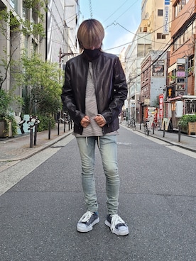 「ISAMU KATAYAMA BACKLASH（イサムカタヤマバックラッシュ）のアイテム（ライダースジャケット）」を使った、Ko-taro-さん（メンズ・170cm）の秋コーディネート
